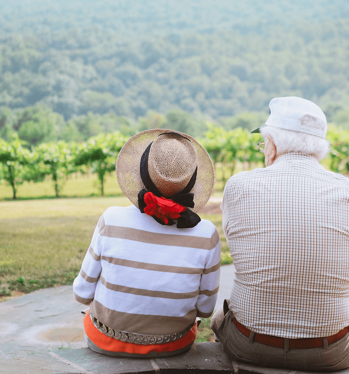 Senior couple enjoying view of countryside